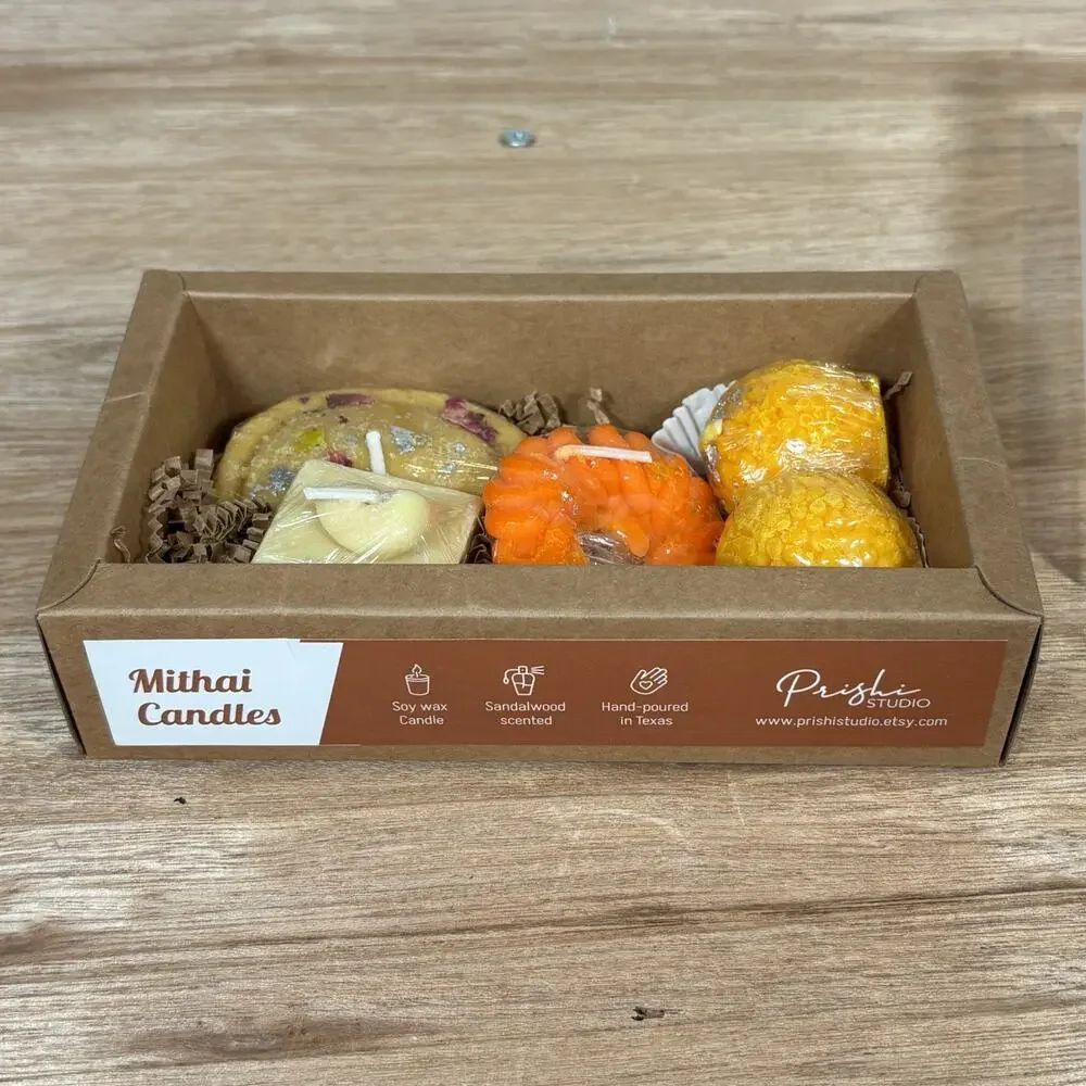 Set Of 5 Mithai Candles from Prish Studio- Hand Poured, Soy Wax Sandalwood Scent